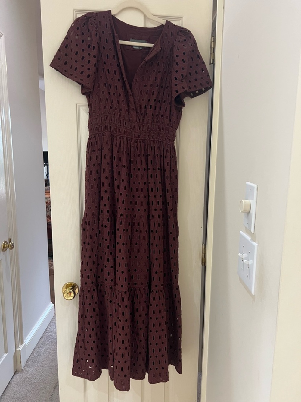 Anthropologie Burgundy Eyelet Somerset Maxi Dress - Picture 3 of 8